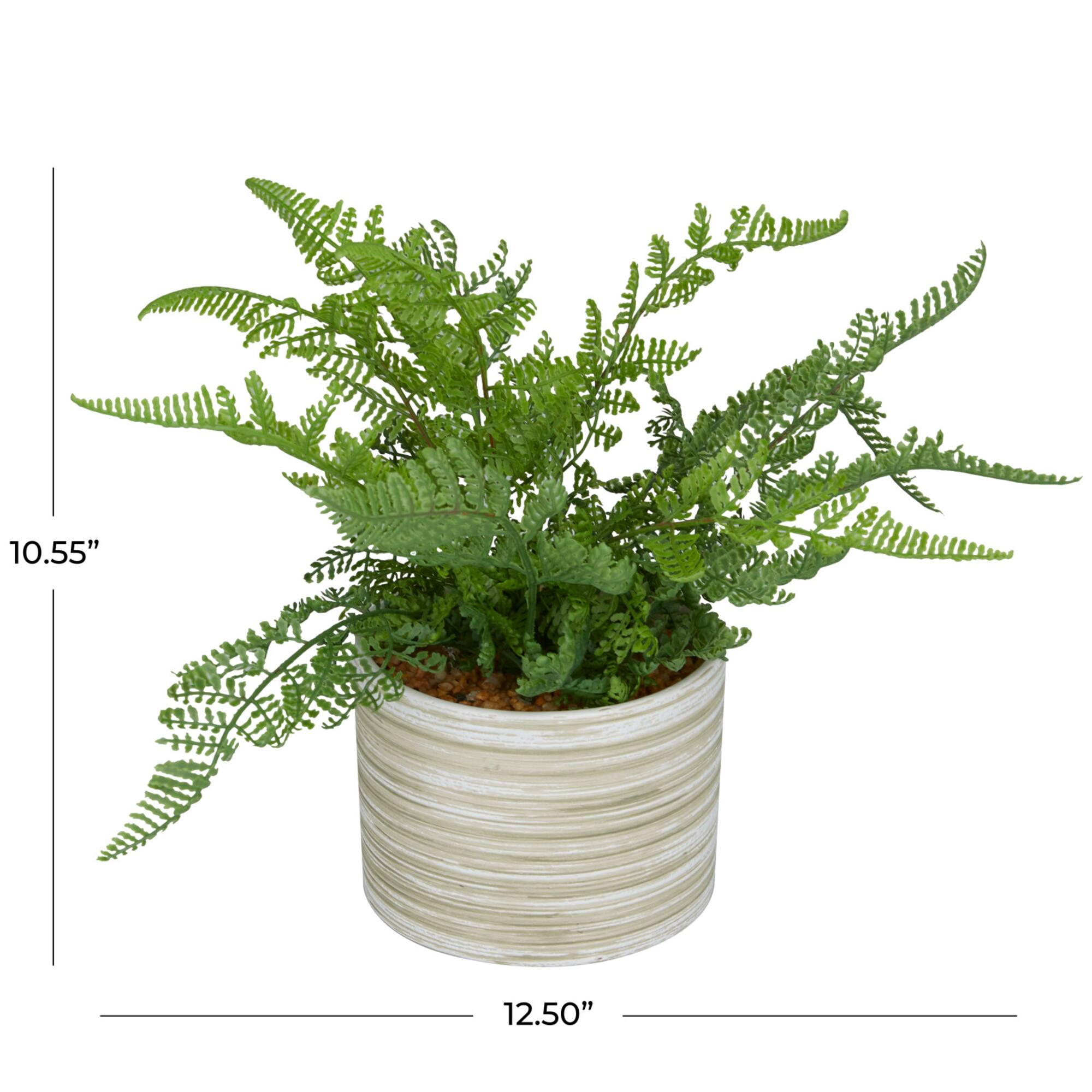 13" Green Faux Foliage Fern Artificial Plant With Patterned Round Pot